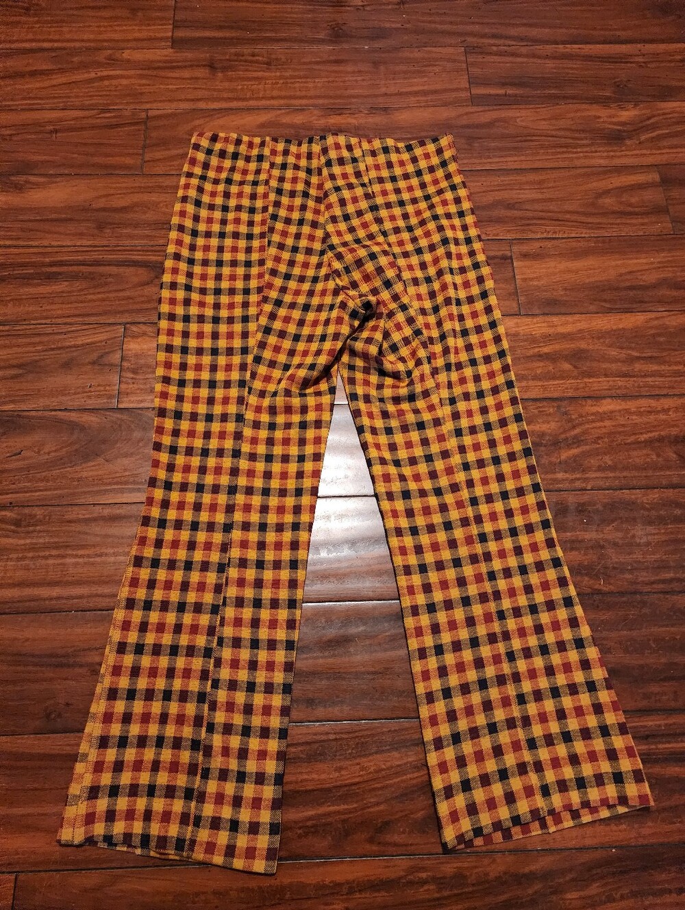 Anthropologie Maeve Yellow, Red, Black Plaid Wide-Leg Pants - Picture 8 of 9